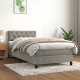 VidaXL Pat box spring cu saltea, gri deschis, 80x200 cm, catifea
