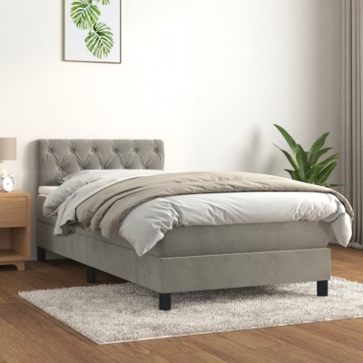 vidaXL Pat box spring cu saltea, gri deschis, 80x200 cm, catifea 3141449 foto