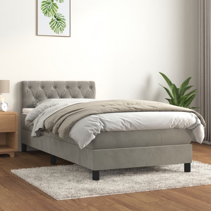 vidaXL Pat box spring cu saltea, gri deschis, 80x200 cm, catifea 3141449