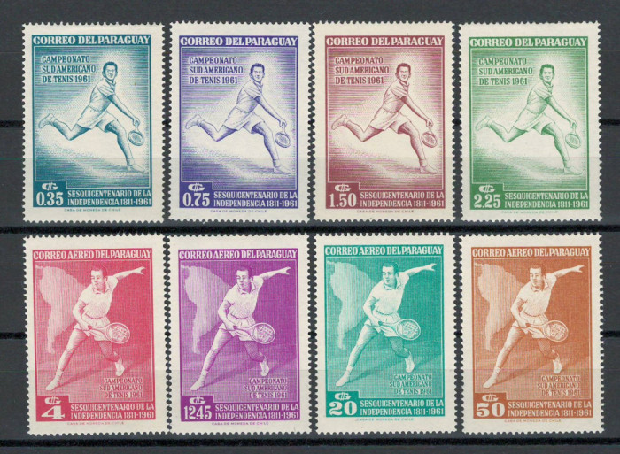 Paraguay 1962 Mi 1001/08 MNH - Al 28-lea campionat sud-american de tenis