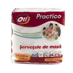 Servetele Masa OTI Practico, 1 Strat, 25x25 cm, 100 Servetele/Set, Culoare Alba, Servetele Albe de Masa, Prosoape de Hartie si Servetele, Servetele Us