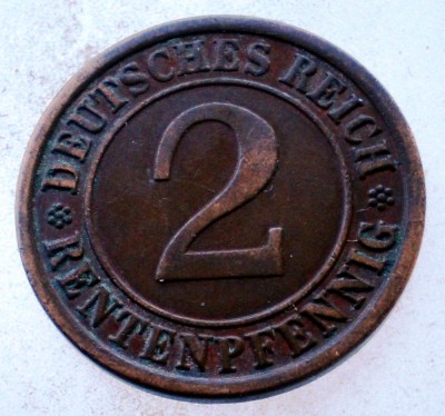 7.707 GERMANIA WEIMAR 2 RENTENPFENNIG 1924 J foto
