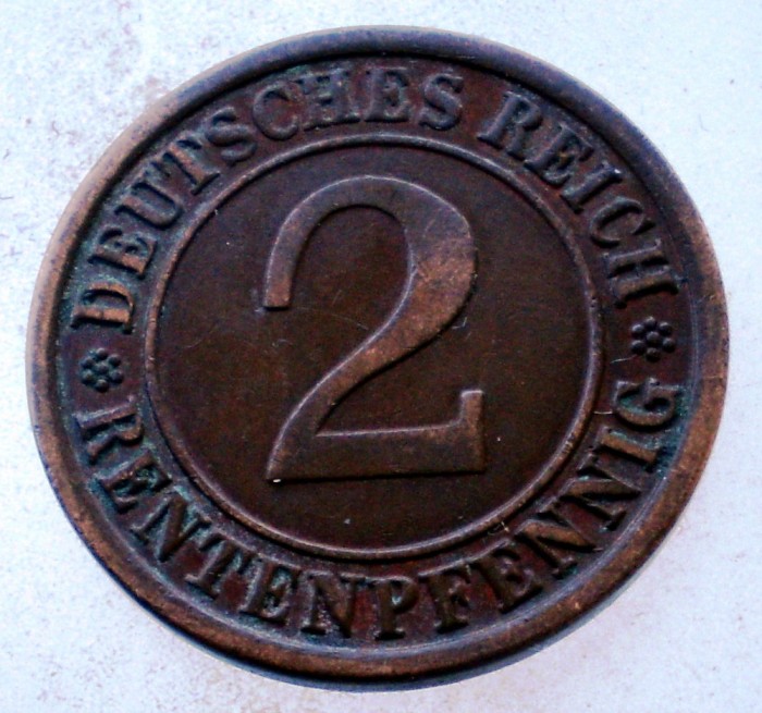 7.707 GERMANIA WEIMAR 2 RENTENPFENNIG 1924 J