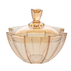 Bomboniera din sticla Amber cu capac 17 cm x 15 cm