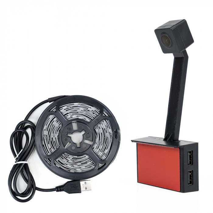 Camera si banda LED PNI TV Light One pentru lumina ambientala TV, 1080P, banda LED 4.8 m, RGB, control din Tuya Smart