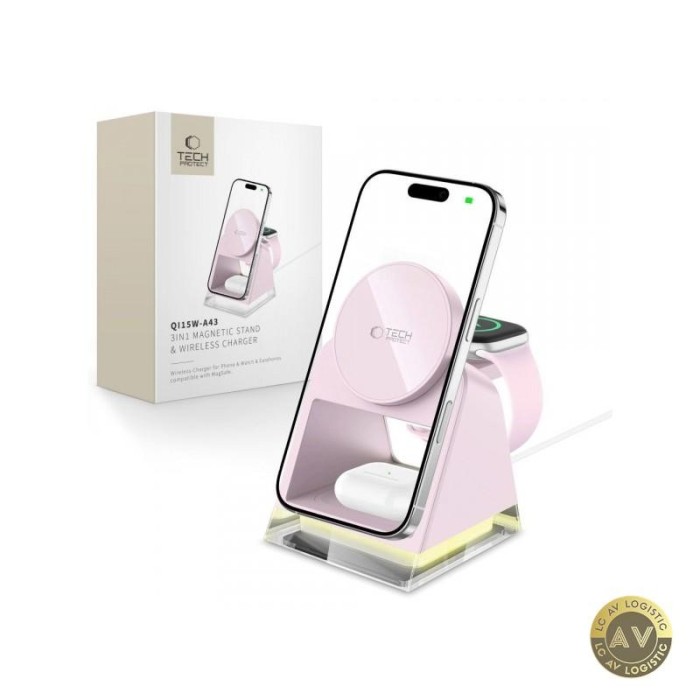 Incarcator Retea Wireless Tech-Protect QI15W-A43 3in1 15W 1.67A Roz