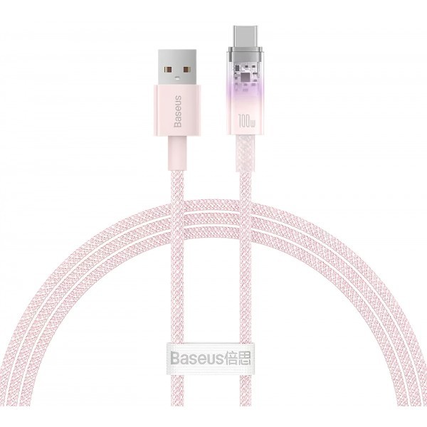 Cablu Date si Incarcare USB-A - USB-C Baseus Explorer, 100W, 1m, Roz CATS010404