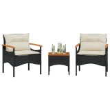 Gossi set mobilier de gradina cu perne, 3 piese, negru, poliratan