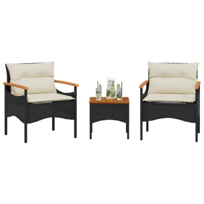 Gossi set mobilier de gradina cu perne, 3 piese, negru, poliratan foto