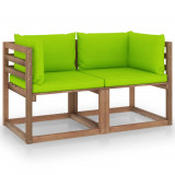 VidaXL Canapea din paleți de grădină, 2 locuri, perne verzi, lemn pin