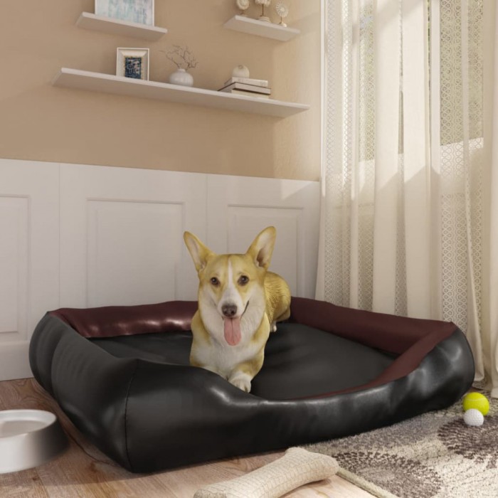 Pat pentru c&acirc;ini, negru și maro 105x80x25 cm piele ecologică