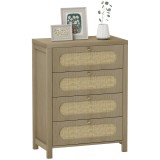 HOMCOM Comodă 4 sertare mobilier de depozitare stil boemian cu uși din răchită, 70 x 38 x 93 cm, efect lemn natural | Aosom Romania