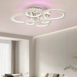 Lustra LED cu telecomanda si cristal NOVA ROTONDA RGB, 152W, 6 Cercuri, lumina Rece/Calda/Neutra, Dimabila, Crom Lucios