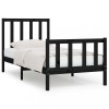 Cadru de pat mic single, negru, 75x190 cm, lemn masiv