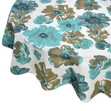 Față de Masă Rotundă, Model Flori, Diametru 180cm, Alb, Ciel/Taupe, Oem