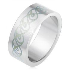 Inel din oţel inoxidabil, suprafaţă mată, plată, ornament cu linii răsucite - Marime inel: 66