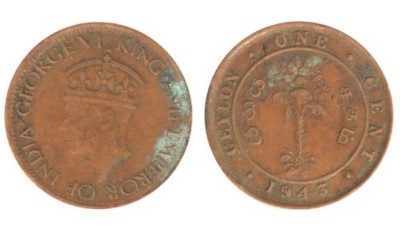 Ceylon 1943 - 1 cent, circulata foto
