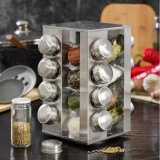 Set 16 recipiente pentru condimente, cu suport, inox si sticla, Kinghoff