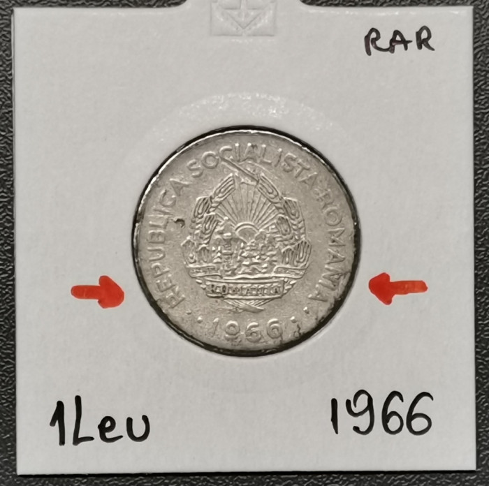 Rom&acirc;nia 1 Leu 1966 varianta rara