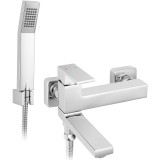 Baterie perete cada/dus Ferro Staccato, cu set de dus si pipa comutator, cartus ceramic, aerator, limitator debit apa, Crom