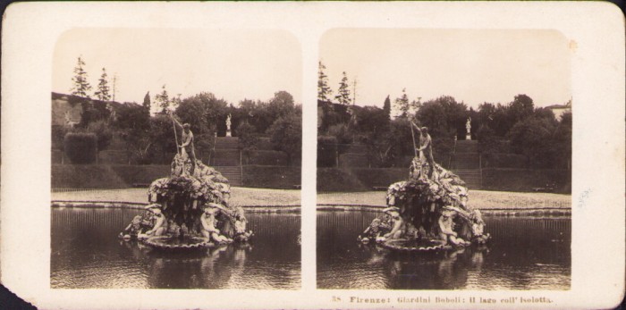 ST12N Firenze, Giardini Boboli, il lago coll&rsquo;isolotta, 1905, stereoscopic photo