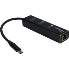 Hub USB Inter-Tech Argus IT-410, 3 porturi, USB 3.0 + RJ-45, Negru foto