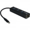 Hub USB Inter-Tech Argus IT-410, 3 porturi, USB 3.0 + RJ-45, Negru