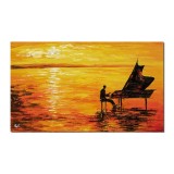 Tablou pictat manual, Pianist, 100x60cm ulei pe panza in cutit efect 3D, Spectaculos