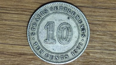 Straits Settlements - moneda de colectie argint - 10 cents 1900 - Regina Victoria tanara - impecabila ! foto