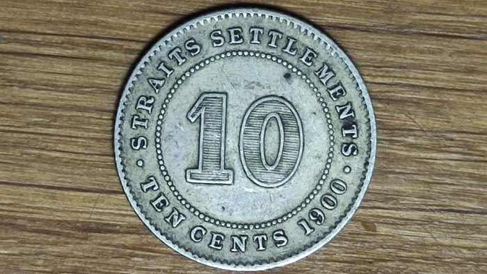 Straits Settlements - moneda de colectie argint - 10 cents 1900 - Regina Victoria tanara - impecabila !