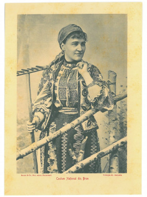 4799 - BRAN, Ethnic woman, Brasov, Panorama - old card 19/13.5 cm - unused foto