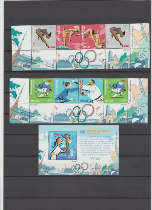 ONU - Geneva 2021 - Jocurile Olimpice Tokyo - Sport pentru pace Serie + colita
