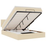 Cumpara ieftin Pat otoman cu saltea si LED-uri crem 140x200 cm tesatura