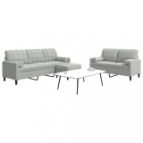 VidaXL Set de canapele cu perne, 3 piese, gri deschis, catifea