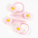 Set 2 elastice de par si 2 clame cu floare roz