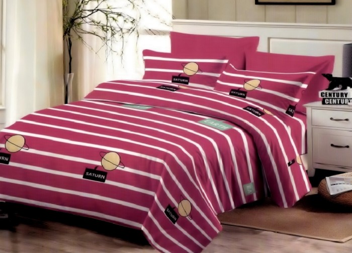 Lenjerie de pat pentru o persoana cu husa de perna dreptunghiulara, Saturn, bumbac mercerizat, multicolor