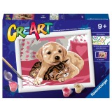 Ravensburger - CreArt pictura pe numere pentru copii catelus si pisicuta pe