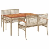 Cumpara ieftin Set mobilier de gradina cu perne, 3 piese, bej, poliratan