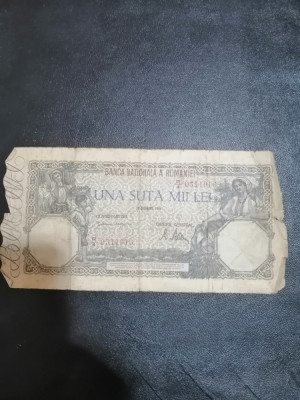 Bancnota UNA SUTA MII LEI -100.000 Lei - 20 Decembrie 1946 - uzata foto