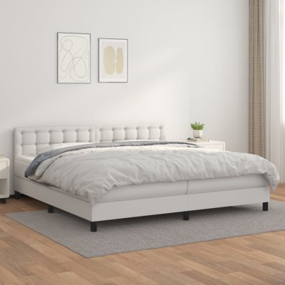 vidaXL Pat box spring cu saltea, alb, 200x200 cm, piele ecologică 3141144 foto