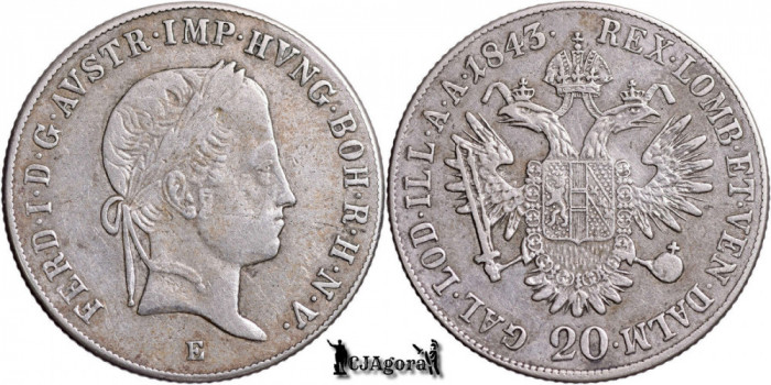 1843 E (Alba Iulia), 20 Kreuzer - Ferdinand I - Imperiul Austriac