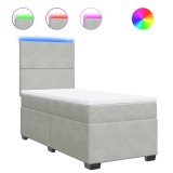 Cumpara ieftin Pat continental cu saltea, gri deschis, 80x200 cm, catifea
