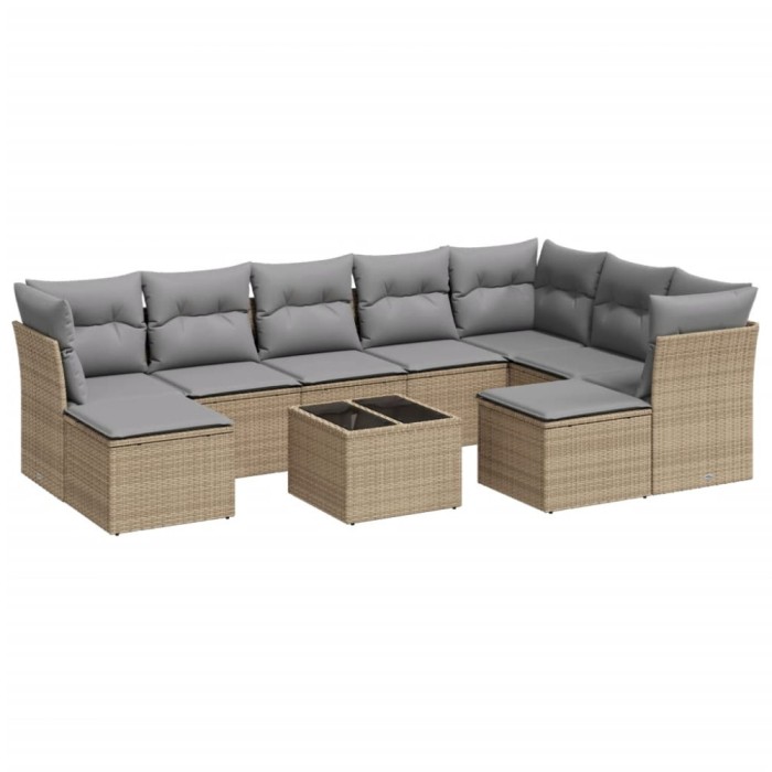 Set canapele de gradina cu perne, 10 piese, bej, poliratan