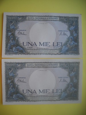 HOPCT ROMANIA 1000 LEI 1941 10 SEPEMBRIE -AUNC / UNC [ 6 ]- 2 SERII CONSECUTIVE !!!!! foto