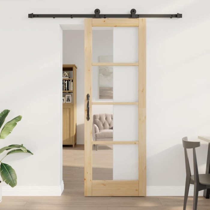 Ușa glisantă cu set de hardware &#039;ORKDAL&#039;Lemn masiv &amp; Sticlă