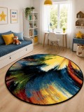 Cumpara ieftin Covor Rotund Camera Copii Brush 11017-180, Marime 80 x 80 cm, Multicolor, Inaltime Fir 9 mm, Antialergic, Polipropilena, Gradinita, Cresa, Loc de Joac