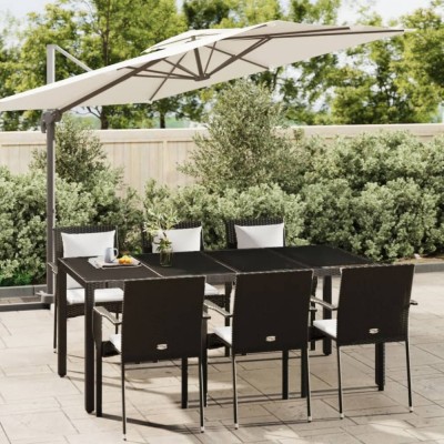 vidaXL Set mobilier de grădină cu perne, 7 piese, negru, poliratan foto
