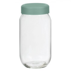 Borcan Depozitare Sticla Transparent, Capac Plastic Verde Menta, Capacitate 1L