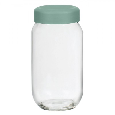 Borcan Depozitare Sticla Transparent, Capac Plastic Verde Menta, Capacitate 1L foto