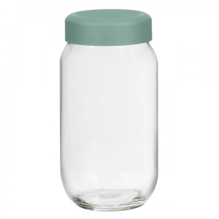 Borcan Depozitare Sticla Transparent, Capac Plastic Verde Menta, Capacitate 1L